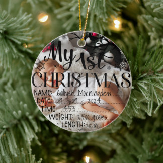 Min första jul Personligt namn datum tid Julgransprydnad Keramik