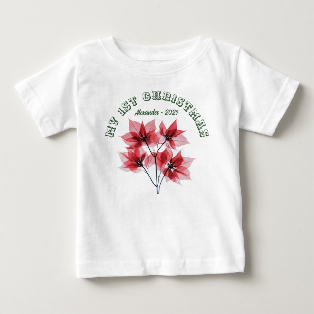 Min Första Jul Poinsettia - Babynamn T Shirt (Framsida)