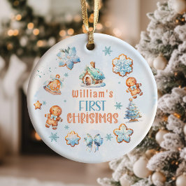 Min första jul Pojkcookie blå snöflinga Julgransprydnad Keramik