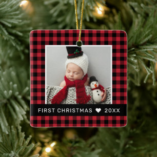 Min första jul Red Buffalo Play Baby Photo Julgransprydnad Keramik