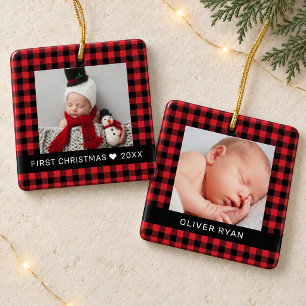 Min första jul Red Buffalo Play Baby Photo Julgransprydnad Keramik