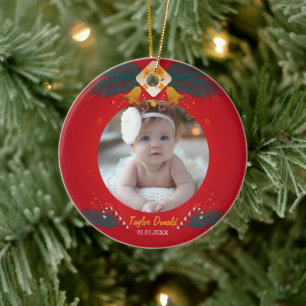Min första jul röda anpassade foto julgransprydnad keramik