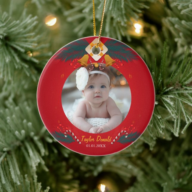 Min första jul röda anpassade foto julgransprydnad keramik (Träd)