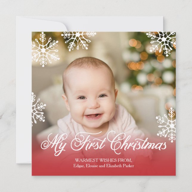 Min första jul röda gradient fyrkant firande julkort (Framsida)