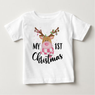 Min första jul rosa halsduk Renbabyflicka T Shirt