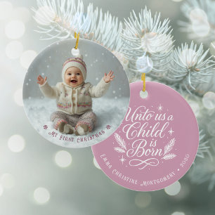 Min första jul Rosa Personlig Foto Julgransprydnad Keramik