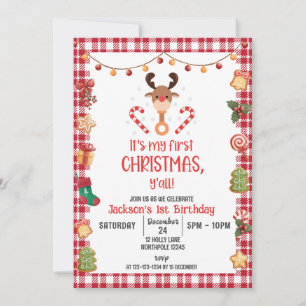 Min första jul, Rudolph Reindeer Birthday Inbjudningar