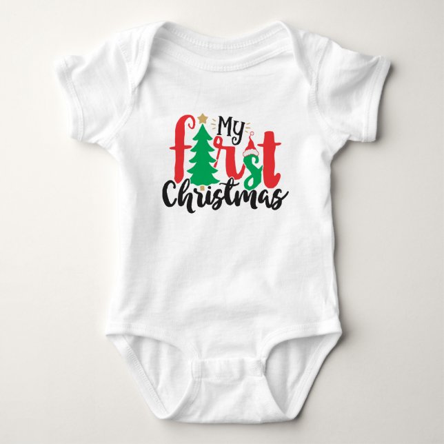 Min första jul Santahatt Träd Röd Grön T Shirt (Framsida)