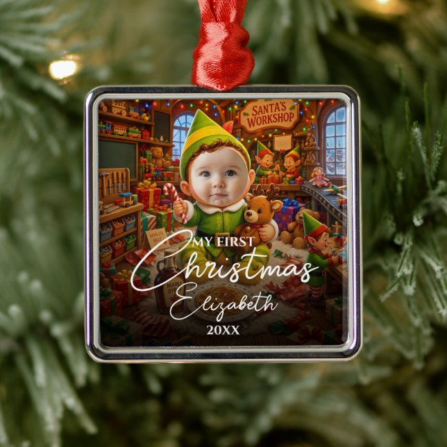 Min första jul Santas lilla hjälpare Foto Julgransprydnad Metall (Träd)