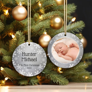 Min första jul, Silver Photo Keepsak Julgransprydnad Keramik