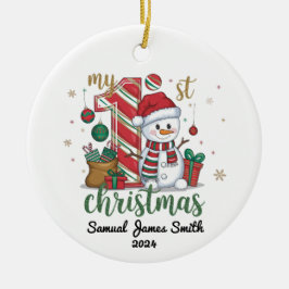 Min första jul Snögubbe - Anpassningsbar Julgransprydnad Keramik