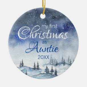 Min första jul som Aunti Moster Watercolor Julgransprydnad Keramik