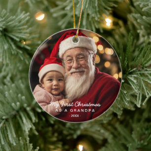 Min första jul som ett morfar-familjfoto julgransprydnad keramik