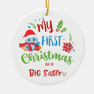Min första jul som ett stort sisterfoto/år julgransprydnad keramik