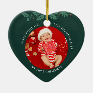 Min första jul som Grandma Baby Foton Julgransprydnad Keramik