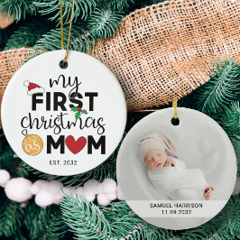 Min första jul som mamma med namn och foto julgransprydnad keramik