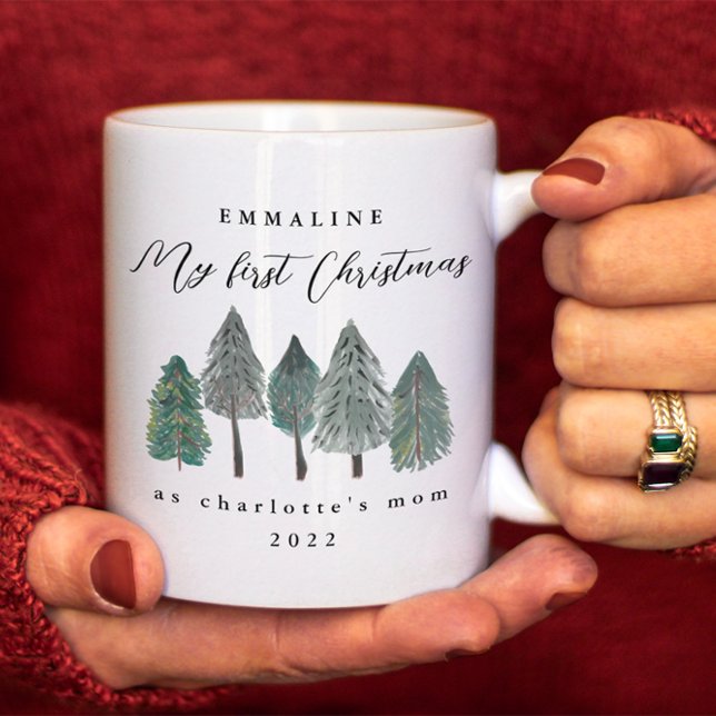 Min första jul som Mamma Photo Gräs Träd Kaffemugg (Skapare uppladdad)