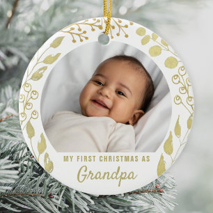 Min första jul som morfar Photo Guld Foliage Julgransprydnad Keramik