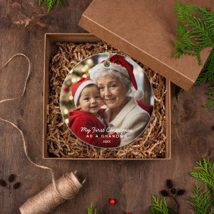 Min första jul som mormfamiljefoto julgransprydnad keramik