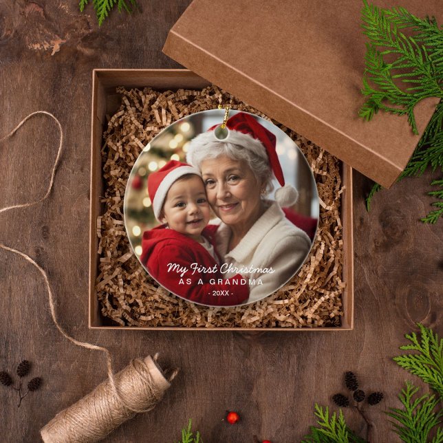 Min första jul som mormfamiljefoto julgransprydnad keramik (Skapare uppladdad)