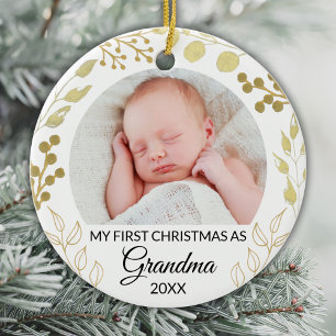 Min första jul som mormor Foto Guldblad Julgransprydnad Keramik