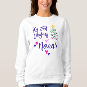Min första jul som Nana Lila Rosa Hearts Träd T Shirt