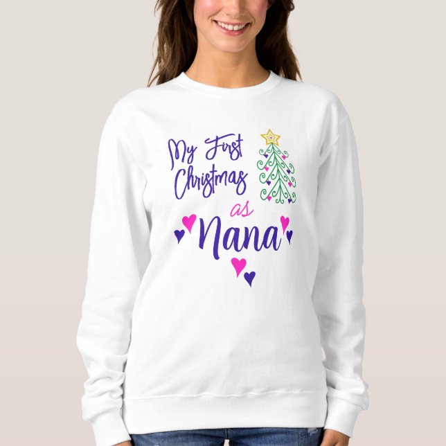 Min första jul som Nana Lila Rosa Hearts Träd T Shirt (Framsida)