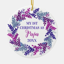 Min första jul som pappa år lila krans julgransprydnad keramik