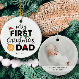 Min första jul som pappa med namn och foto julgransprydnad keramik