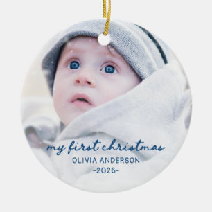 Min första jul söta fantasifulla bebisfoto julgransprydnad keramik