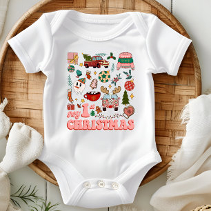 Min första jul söta Groovy Retro bilder T Shirt