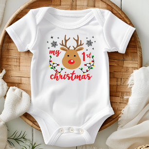 Min första jul söta moderna renar snöflingor t shirt