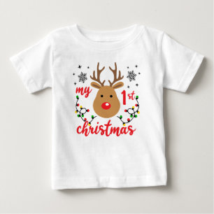 Min första jul söta moderna renar snöflingor t shirt