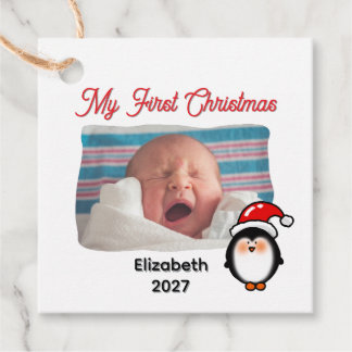Min första jul söta pingvin personlig foto gåvor etiketter