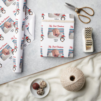 Min första jul söta pingvin personlig foto presentpapper