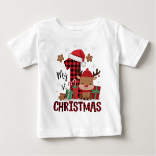 Min första jul söta ren röd rutig t shirt