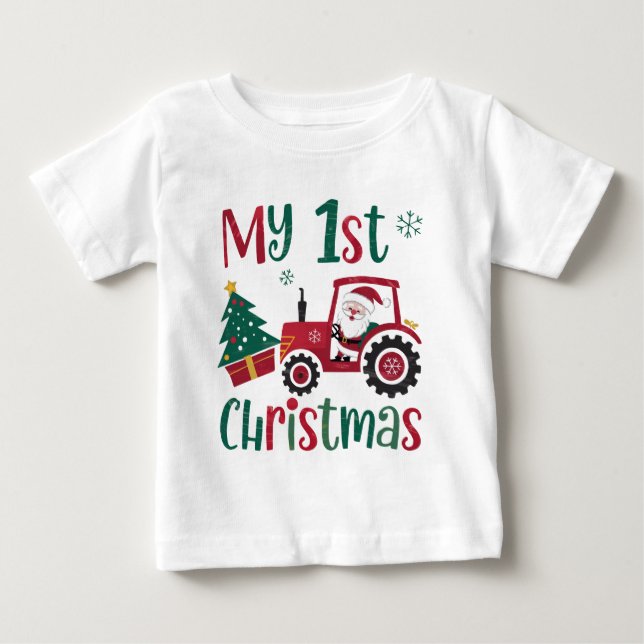 Min första jul söta tomte traktor farm t shirt (Framsida)