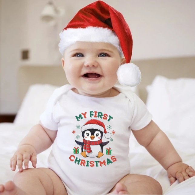 Min första jul söta vinter jul pingvin  t shirt (My First Christmas Cute Winter Christmas Penguin Baby Bodysuit)
