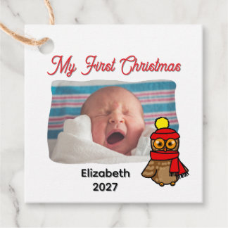 Min första jul söta vinteruggla anpassad bild gåvor etiketter
