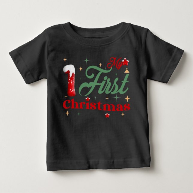 Min första jul svarta babyfint tröja i jersey (Framsida)