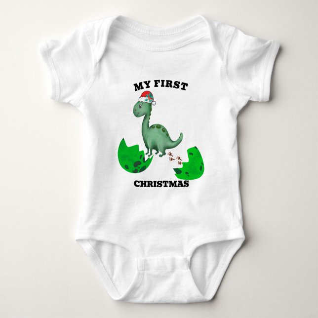 Min första jul T-Rex Dinosaur-unge christmas T Shirt (Framsida)