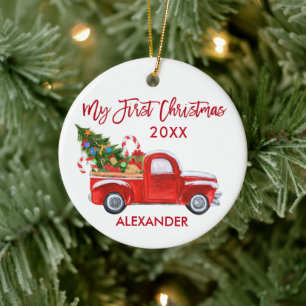 Min första jul Truck Godisstavar Baby Röd Julgransprydnad Keramik