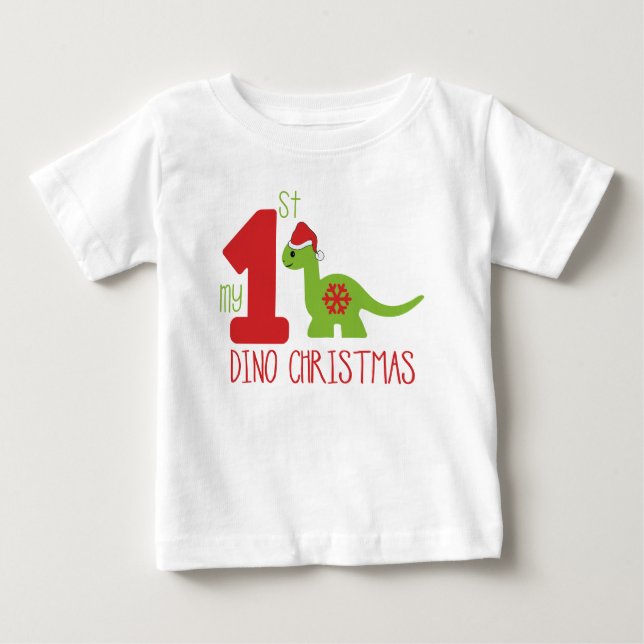 Min första jul typografi Söt dinosaurie Dino T Shirt (Framsida)
