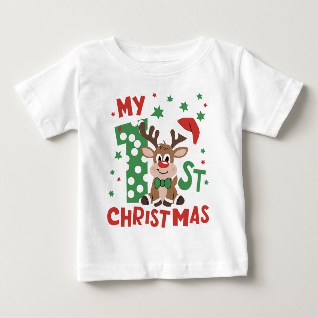 Min första jul typografi Söt ren T Shirt (Framsida)