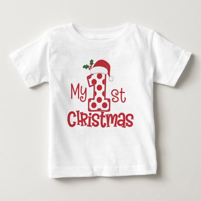 Min första jul typografi Söt röd prick  T Shirt (Framsida)
