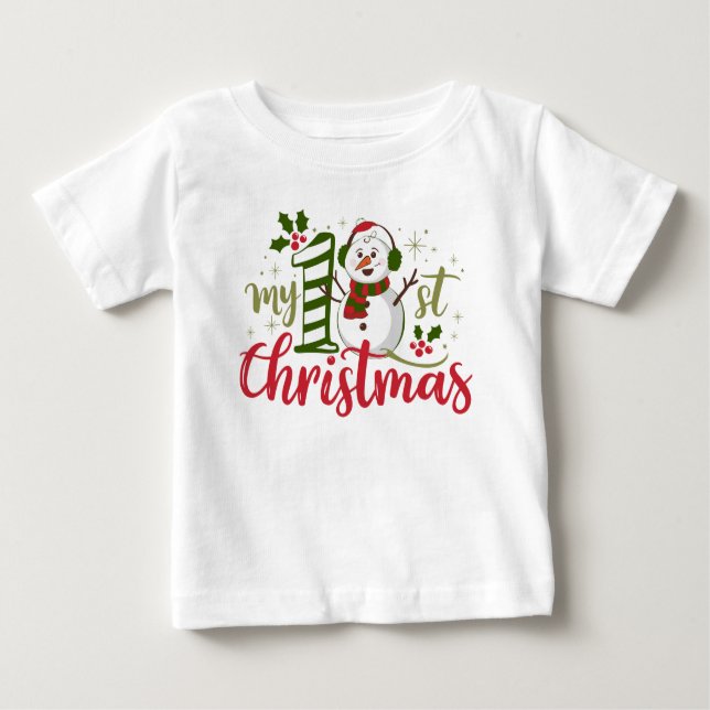 Min första jul typografi Söt snöman T Shirt (Framsida)