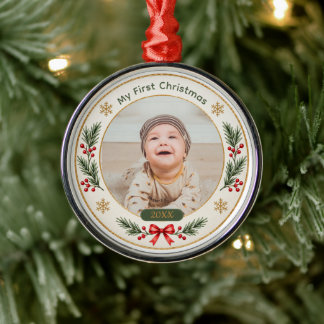 Min första jul vita babyfotoornament julgransprydnad metall