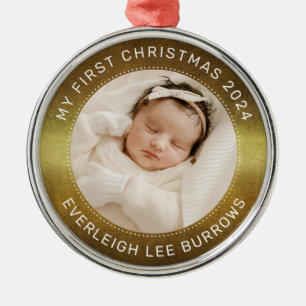 Min första jul vita personliga babyfoto julgransprydnad metall