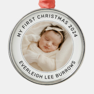Min första jul vita personliga babyfoto julgransprydnad metall