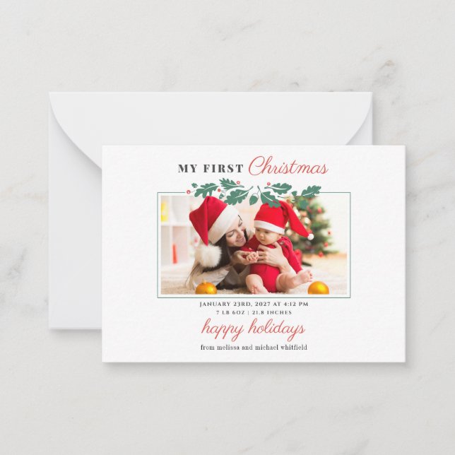 Min första julbaby fotohögtid anteckningskort (Framsida)